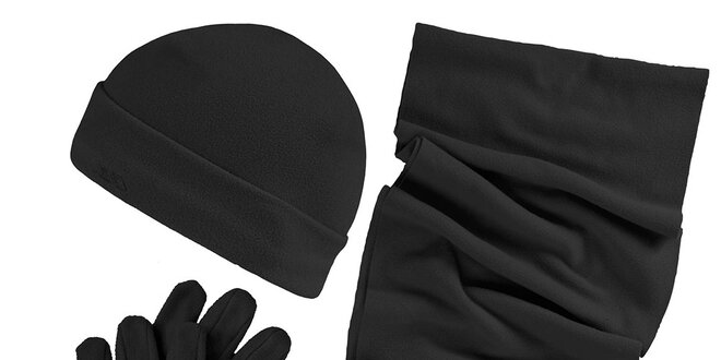 Dámsky zimný fleecový set v čiernej farbe - čiapky, šálu, rukavice Trespass