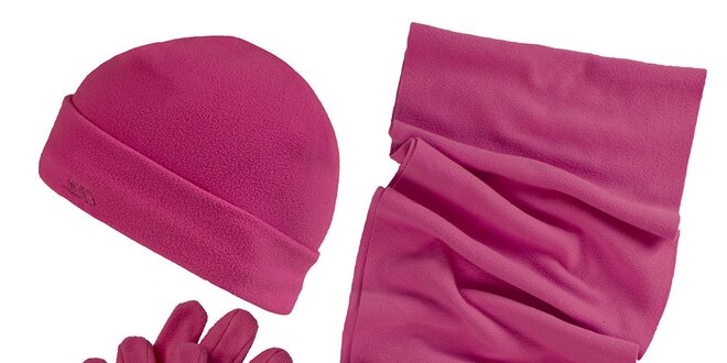 Dámsky zimný fleecový set vo fuchsiovej farbe - čiapka, šál, rukavice Trespass