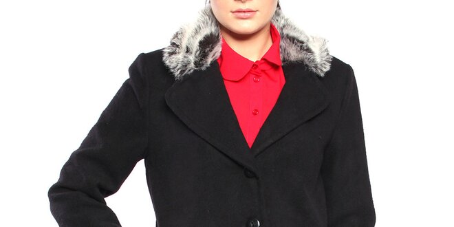 Dámsky čierny krátký kabát s kožúškom Vera Ravenna