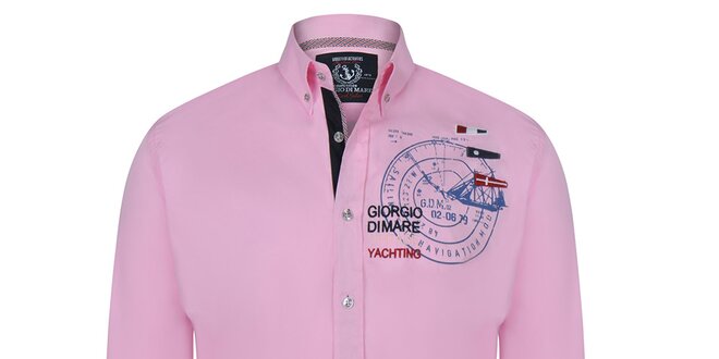 Pánska ružová košeľa s výšivkami Giorgio di Mare