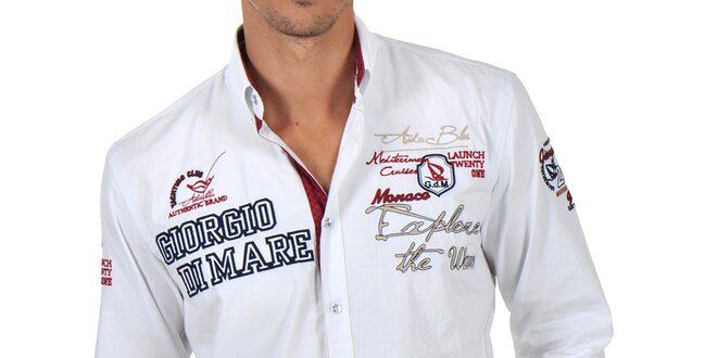 Pánska biela košeľa s bohatým zdobením Giorgio di Mare