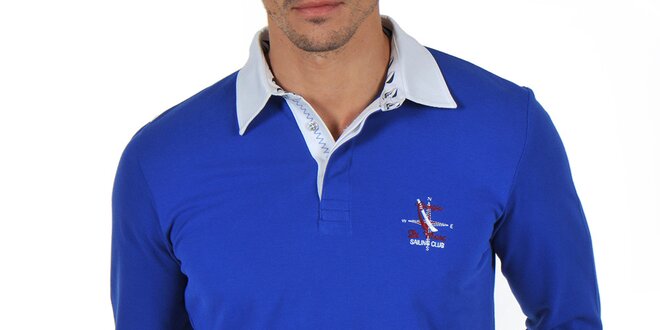 Pánske modré polo tričko s dlhým rukávom Giorgio Di Mare