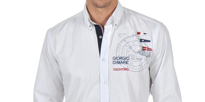 Pánska biela košeľa s výšivkami Giorgio di Mare