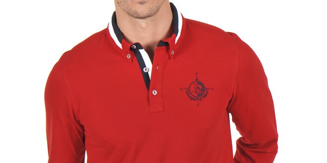 Pánske červené polo tričko s pruhovaným golierikom Giorgio Di Mare
