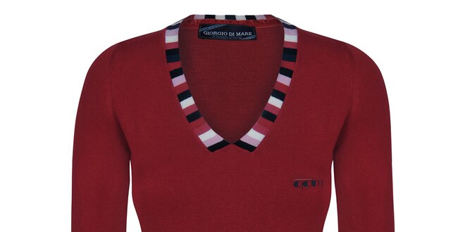 Dámsky červený sveter s pruhovaným výstrihom Giorgio Di Mare