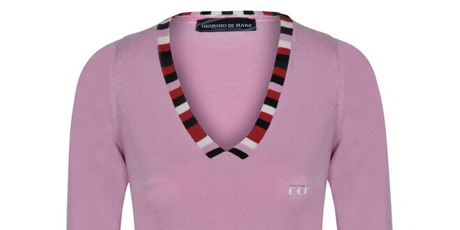 Dámsky ružový sveter s pruhovaným výstrihom Giorgio Di Mare