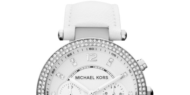 Dámske analógové hodinky s bielym koženým remienkom Michael Kors