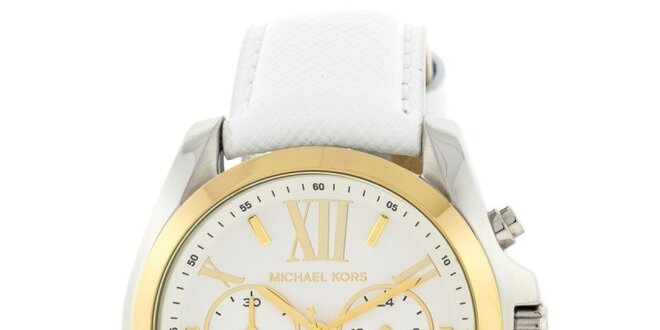 Dámske oceľové hodinky s bielym koženým remienkom Michael Kors