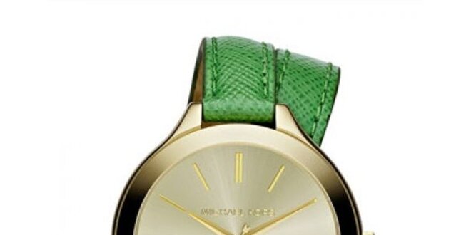 Dámske analógové hodinky so zeleným koženým remienkom Michael Kors