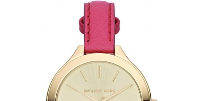 Dámske minimalistické hodinky s ružovým remienkom Michael Kors - zlatá farba