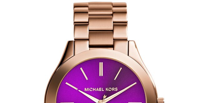 Dámske pozlátené hodinky s fialovým ciferníkom Michael Kors