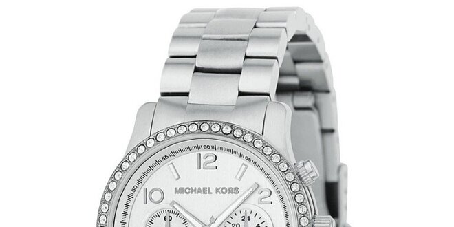 Dámske hodinky z ocele s bielymi kamienkami a dátumovkou Michael Kors