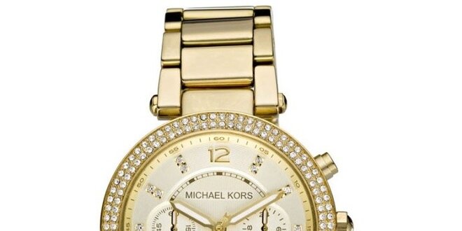 Dámske oceľové hodinky se zdobenou lunetou Michael Kors - zlatá farba