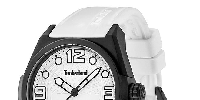 Pánske biele hodinky s čiernym guľatým púzdrom Timberland