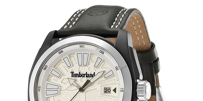 Pánske hodinky s čiernym koženým remienkom Timberland