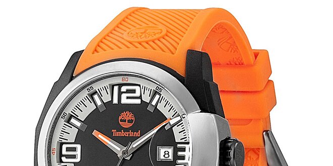 Pánske hodinky s oranžovým gumovým remienkom Timberland