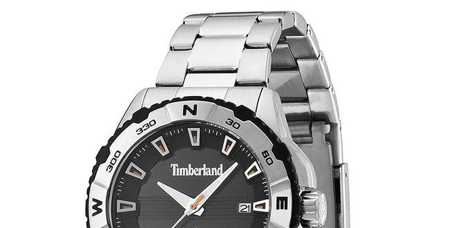 Pánske oceľové hodinky s čiernym guľatým ciferníkom Timberland