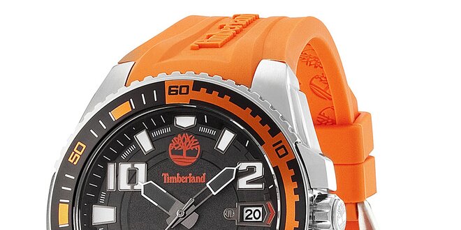 Pánske oceľové hodinky s oranžovým gumovým remienkom Timberland