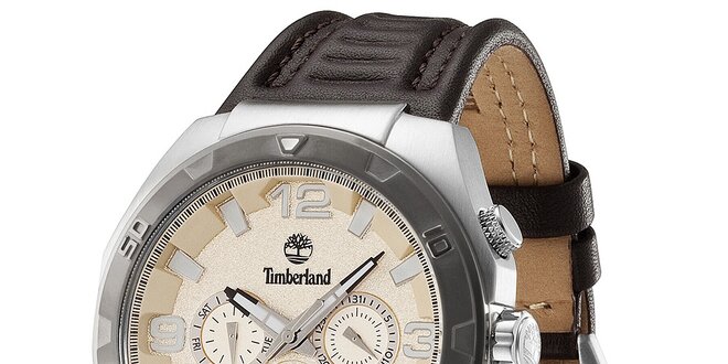 Pánske hodinky z ocele s koženým hnedým remienkom Timberland