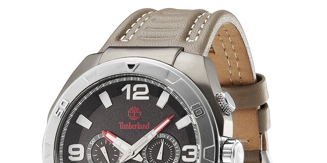 Pánske hodinky z ocele s koženým béžovým remienkom Timberland