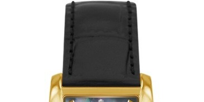 RFS dámske hodinky Prima s čiernym remienkom a ciferníkom zlatej farby