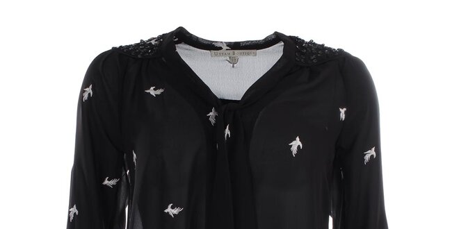 Dámska čierna blúzka s vtáčikmi Uttam Boutique
