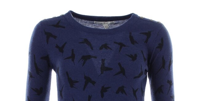 Dámsky modrý svetrík s vtáčikmi Uttam Boutique
