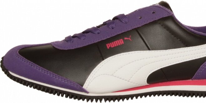 Dámske čierno-fialové tenisky Puma s bielymi detailami