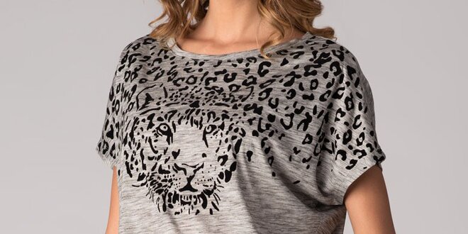 Dámske svetlo šedé tričko Soap Art s gepardom