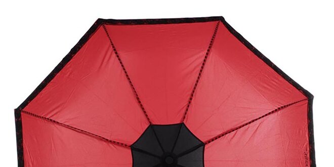 Dámsky červený skladací dáždnik s čiernymi ružičkami Ferré Milano