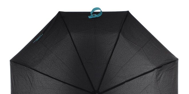 Dámsky čierny skladací dáždnik s modrým nápisom Ferré Milano