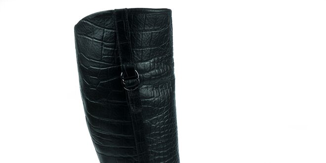 Dámske čierne čižmy s motívom krokodílej kože Moda Italiana