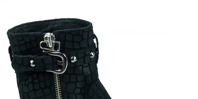Dámske čierne semišové topánky so šupinkami Moda Italiana