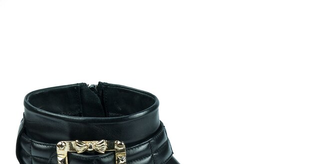 Dámske čierne členkové topánky s ozdobnou prackou Moda Italiana