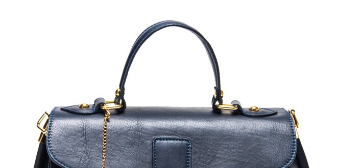 Dámska modrá kožená kabelka so zlatým zámčekom Isabella Rhea