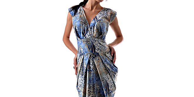Dámske lesklé šaty so vzorom v modrej farbe Female Fashion