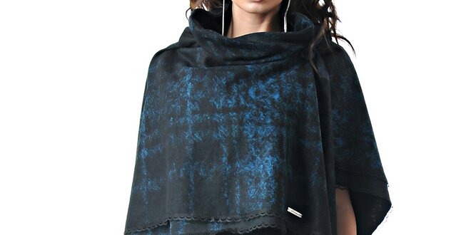 Dámske modro-čierne kašmírové pončo Female Fashion