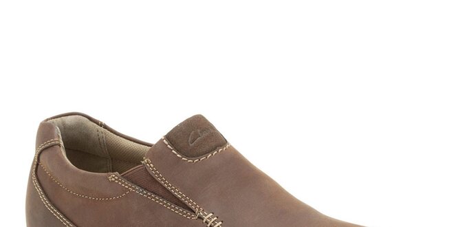 Pánske hnedé nazúvacie topánky z kože Clarks