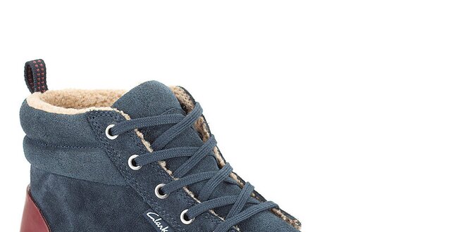 Pánske tmavo modré semišové topánky s kožúškom Clarks