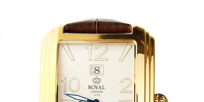 Pánske zlaté hodinky Royal London s hnedým remienkom