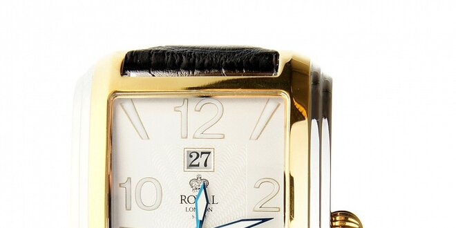 Pánske zlaté hodinky Royal London s čiernym remienkom