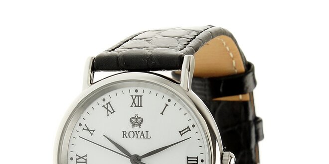Ocelové hodinky Royal London s čiernym koženým remienkom