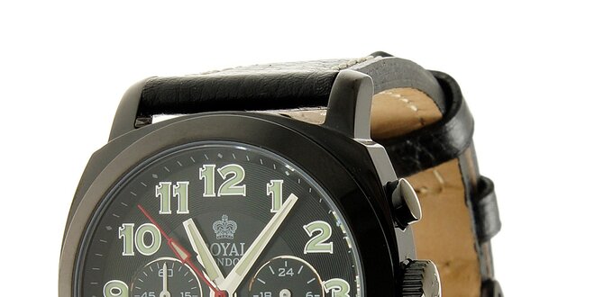 Čierne oceľové hodinky Royal London s koženým remienkom