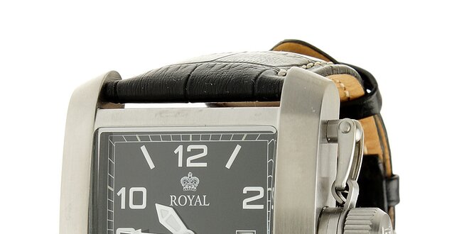 Ocelové hodinky Royal London s čiernym koženým remienkom