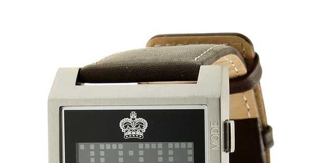 Hranaté hnedé digitálne hodinky Royal London
