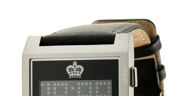 Hranaté čierno-strieborné digitálne hodinky Royal London