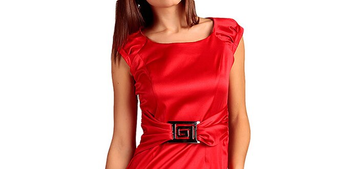 Dámske červené šaty s dekoratívnou sponou v páse Vera Fashion