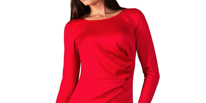 Dámske červené šaty s dlhým rukávom Vera Fashion