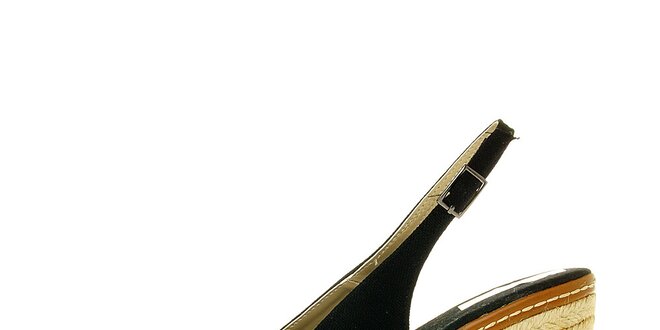 Dámske čierne pásikové topánky Luna Llena s jutovým podpätkom