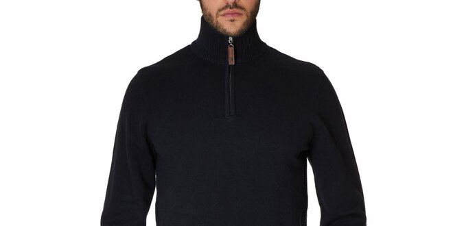 Pánsky čierny sveter so zapínaním pri krku Paul Stragas